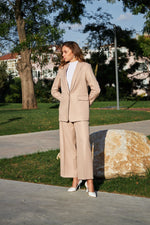 Women Single Breasted Blazer pant plaid Khaki suit