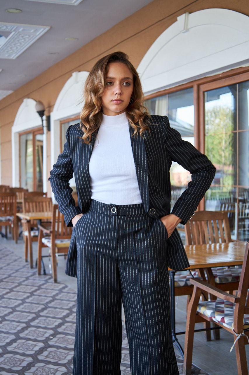 Oversized Women Single Breasted Blazer pant plaid black suit