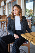 Oversized Women Single Breasted Blazer pant plaid black suit